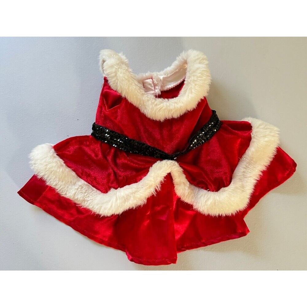 Build A Bear Workshop Red Velvet Christmas Dress Faux Fur Black Sparkle Holiday